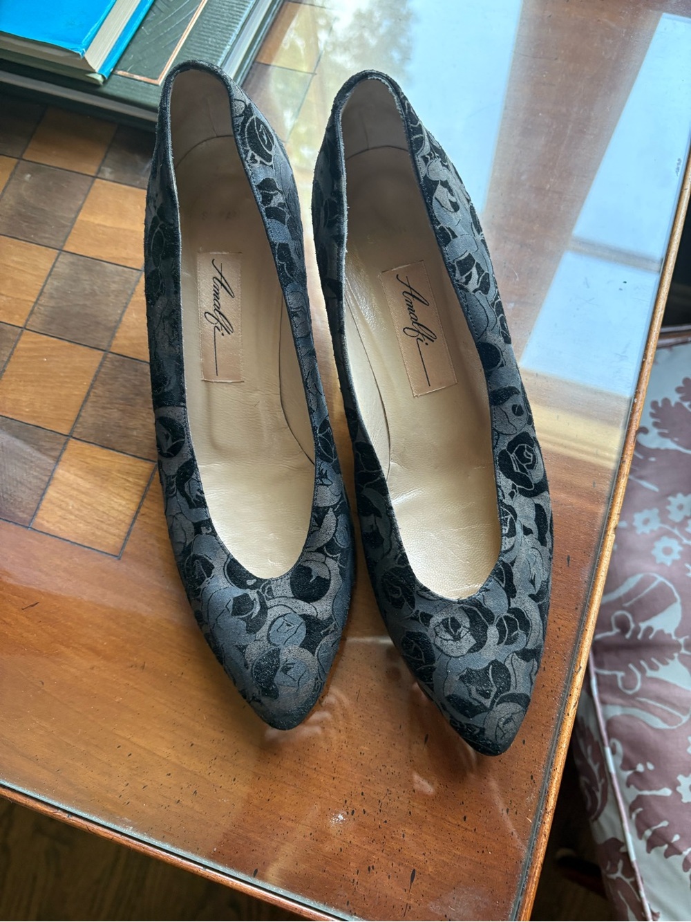 Amalfi Black and Gray Floral Pointed-Toe Pumps